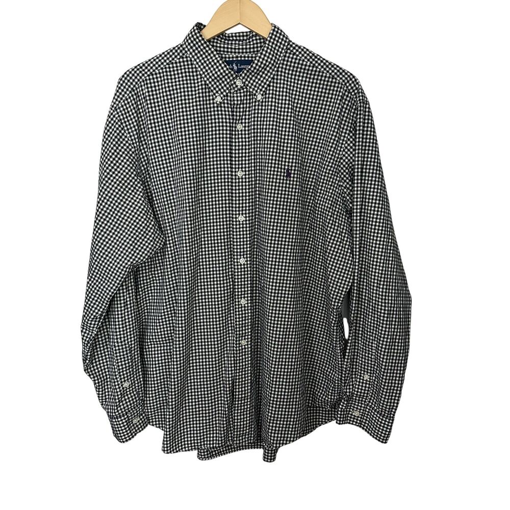 Vintage Polo Ralph Lauren Shirt Men's XXL Button Long Sleeve Gingham Purple Pony
